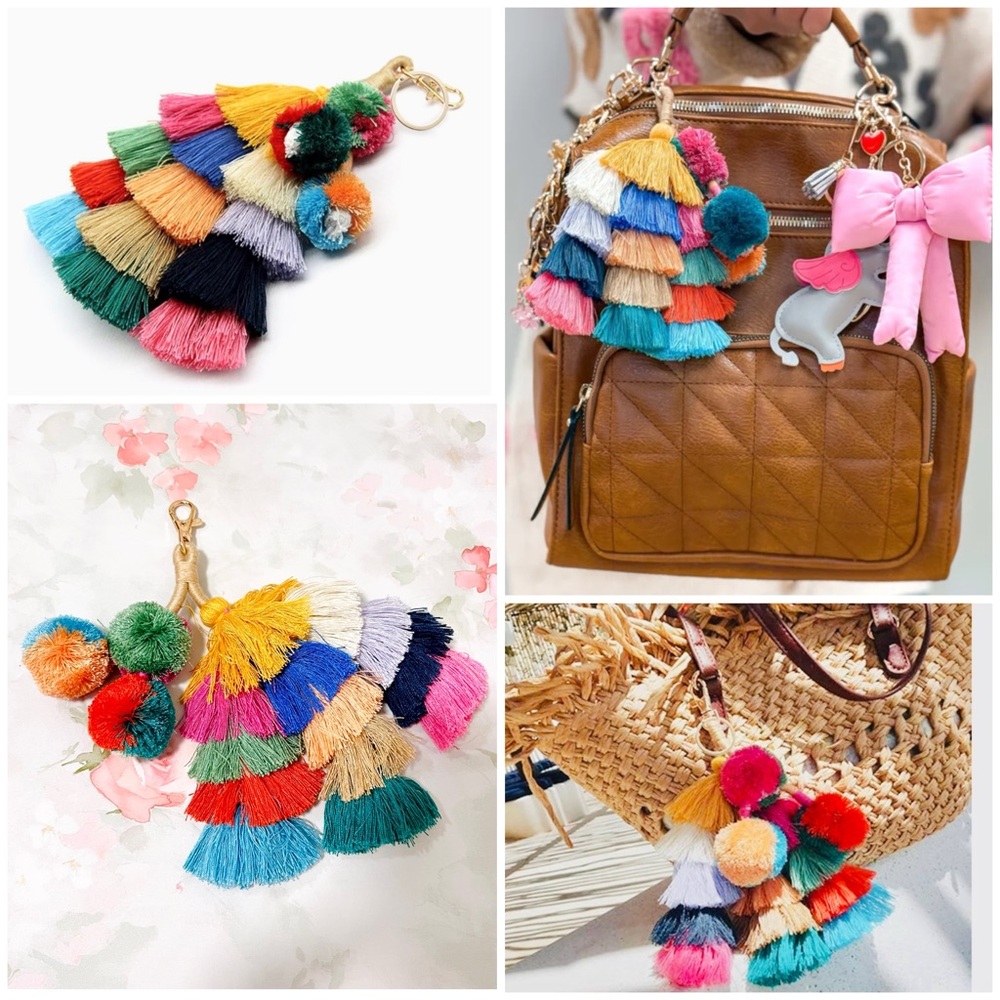 Colorful Boho Tassel Keychain/ Boho Bag Charm / Pom Pom Tassel Charm